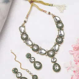 ANIKAS CREATION Gold-Plated Kundan-Studded Jewellery Set With Maang Tika-picture-16