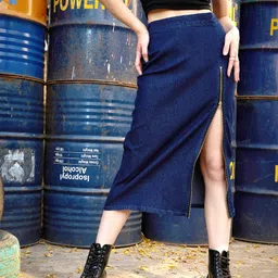 sassafras Women Solid A-line Blue Skirt-picture-25