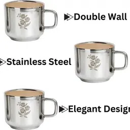 vinzesta enterprises Pack of 6 Stainless Steel Stainless Steel Tea Coffee Cups | Double Wall Laser Engraved Set image 3