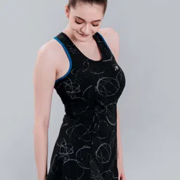 Women's Printed Racerback Padded swimsuit frock Style top and boyshorts Printed Women Swim-dress Black Swimsuit-image-30