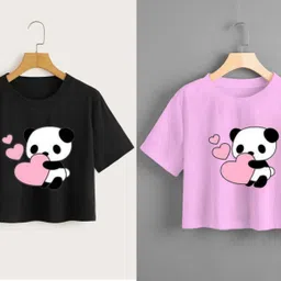lukonn Pack of 2 Casual Regular Sleeves Printed Women Black, Purple Top-picture-11