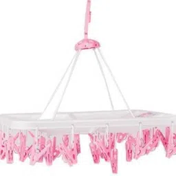 crew4 Plastic Cloth Drying Stand Hanger with 32 Clips/pegs, Baby Clothes Hanger Stand (Pink) Plastic Cloth Clips-picture-27