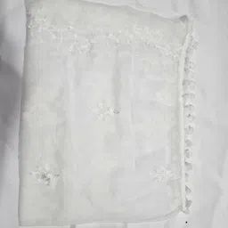 helios Chiffon Embroidered White Women Dupatta image 5