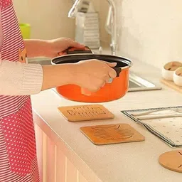 dhruv mart 6 Pcs Wood Coasters or Heat Insulation Pad / Table Mats Placemats for Big Pans Pots Non Slip Coasters Kitchen Table Protector Mat Heat Trivet Mat for Bowl Dishes Wood Coaster Trivet image 2