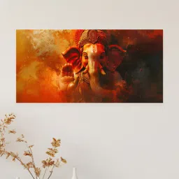 nestroots White Canvas Framed Majestic Ganesha on Orange Canvas Wall Painting(24X48 Inch)-picture-25