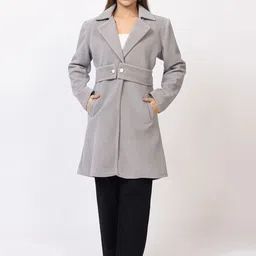 buffaro Tweed Solid Coat For Women-picture-21