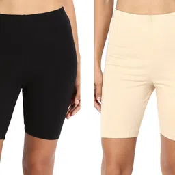 lili Pack of 2 Solid Women Black, Beige Running Shorts-picture-14