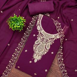 MANVAA Floral Embroidered Zari Georgette Unstitched Dress Material-picture-15