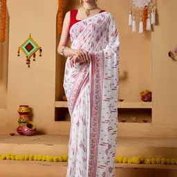 RACHNA White Poly Georgette Solid Sarees image 4