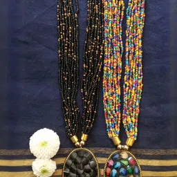 Grace Collections Women Pack Of 2 Black & Yellow Artificial Beads Metal Necklace-picture-27