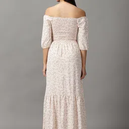 SHOWOFFFF Floral Print Off-Shoulder Chiffon Fit & Flare Maxi Dress image 2