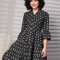 plusS Women Geometric Printed Bell Sleeves Fit & Flare Dress-picture-11