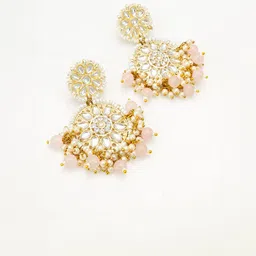 Anouk Gold-Plated Kundan Studded & Pearls Beaded Geometric Drop Earrings image 3