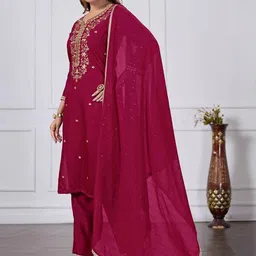 HB VENTURE Women Ethnic Motifs Embroidered Regular Thread Work Kurta with Trousers & With Dupatta image 3