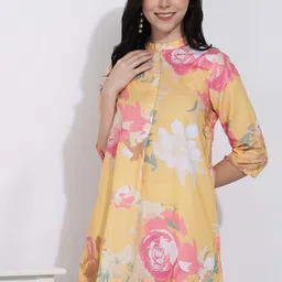 HERE&NOW Floral Printed Mandarin Collar A-Line Kurti image 5