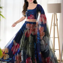 BAESD Girls Floral Printed Semi-Stitched Lehenga & Unstitched Blouse With Dupatta-picture-21