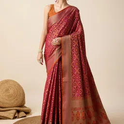 MARUTI ART Ethnic Motifs Woven Design Zari Pure Silk Patola Saree-picture-17