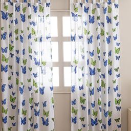 HOMEMONDE White & Blue 2 Pieces Abstract Printed Sheer Cotton Long Door Curtains-image-23