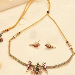JAYPORE Gold-Plated Kundan Studded And Beaded Necklace And Earrings image 4