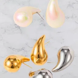 V FASHION JEWELLERY Set of 3 ontemporary Shaped Trombo Drop Studs-image-85