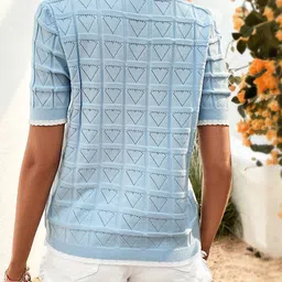 LULU & SKY Women Geometric Self Design Round Neck Top image 4