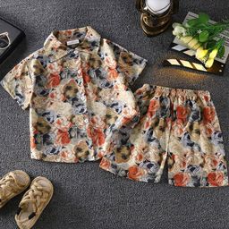FOREVER FRIDAY Boys Printed Shirt Collar Short Sleeve T-shirt with Shorts-picture-23