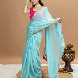 HELLA FASHIONS Sequinned Poly Georgette Saree-image-93