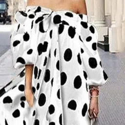 all about you Polka Dot Print Off-Shoulder Puff Sleeve Maxi Dress image 3
