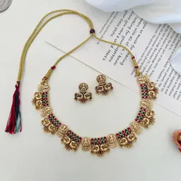ABDESIGNS Enchanting Gold-Plated Stone-Studded Temple Jewellery Set-picture-22