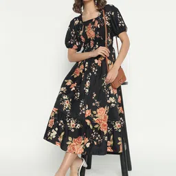 Raiyani Fashion Floral Print Applique Crepe Fit & Flare Midi Dress-image-72