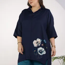 LetsDressUp Women Plus Size Navy Cotton Slub Top Moonlit Charm image 5