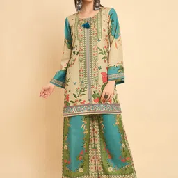 Anouk Rustic Women Ethnic Motifs Printed Round Neck Straight Kurta with Palazzos image 4