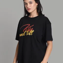 Bene Kleed Women Printed Extended Sleeves Raw Edge T-shirt image 5