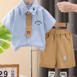 INCLUD Boys Shirt With Tie & Khaki Shorts-image-0