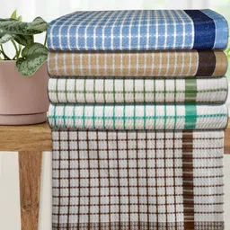 Athom Living Premium White & Brown 5 Pieces Printed Cotton 210 GSM Bath Towels-picture-19
