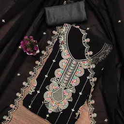 HERE&NOW Embroidered Silk Georgette Unstitched Dress Material-picture-22