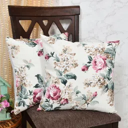 The Home Story 2 Pieces White & Pink Floral Printed Square Cushion Covers-picture-32