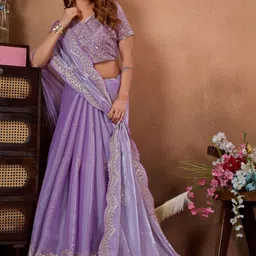 Sareezaa Embellished Sequinned Tissue Heavy Work Tussar Saree image 2