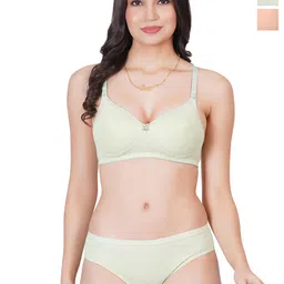 Liigne Women Pack Of 2 Non Padded Bra & Mid Rise Panty Cotton Lingerie Set-image-23