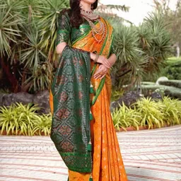 AKSH FASHION Yellow Silk Blend Sarees-picture-21