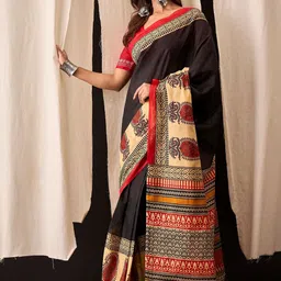 HERE&NOW Ethnic Motifs Pure Cotton Handloom Bagru Saree image 3
