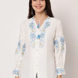 Atha Fashion Floral Embroidered Tie-Up Neck Ethnic Cotton Top-image-19