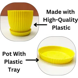Dekorly Yellow Plastic Artificial Flowers & Plants With Pot image 5