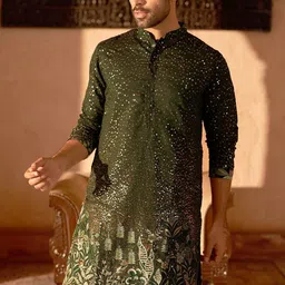 Jompers Men Ethnic Motifs Embroidered Regular Sequinned Pure Cotton Kurta with Pyjamas image 3