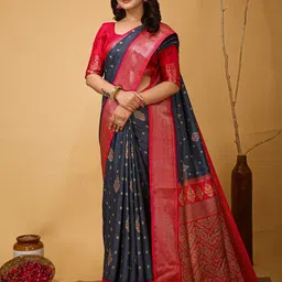 DIVASTRI Woven Design Zari Banarasi Saree With Unstitched Blouse Piece image 2