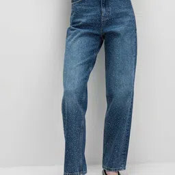 Marks & Spencer Women Straight Fit High-Rise Slash Knee Light Fade Jeans-picture-33