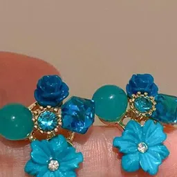 kazare Rhodium-Plated Artificial Stones Studded & Pearls Beaded Floral Drop Earrings image 3