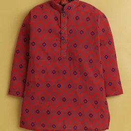 Sangria Boys Printed Mandarin Collar Straight Kurta & Pyjamas Set image 2