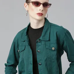 SHOWOFFFF Women Windcheater Crop Denim Jacket image 4