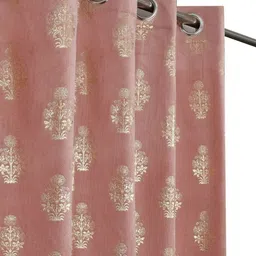 Galaxy Home Decor Pink & Gold Toned 2 Pieces Printed Velvet Room Darkening Window Curtains-picture-32